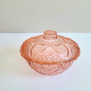 Pink color depression glass bowl/ candy dish with lid.